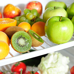 Fresh fruit on a shelf of a fridge