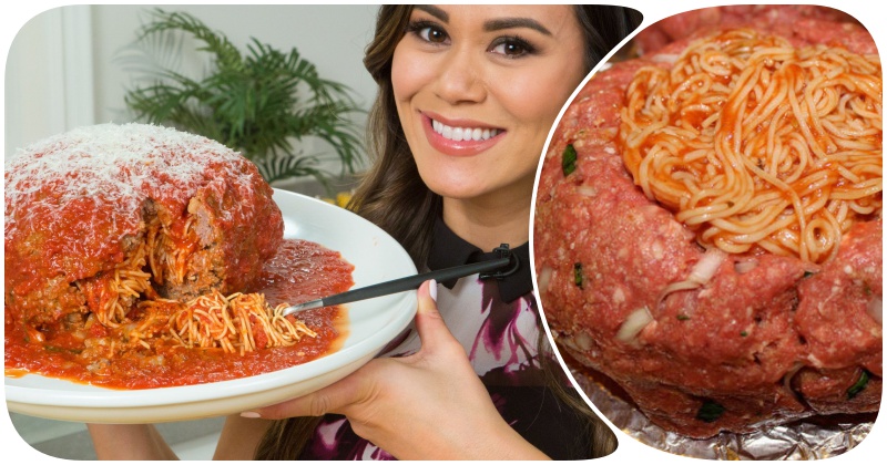 Это вам не банальная котлетка: готовим гигантскую тефтелю, фаршированную спагетти