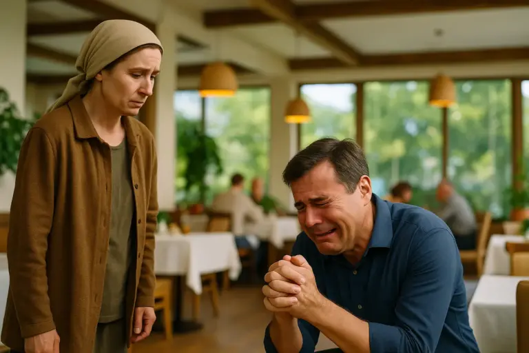 “GET OUT!” — Restaurant Owner Dismissed a Poor Old Woman in Front of Everyone… But Moments Later, He Was Weeping at Her Feet!