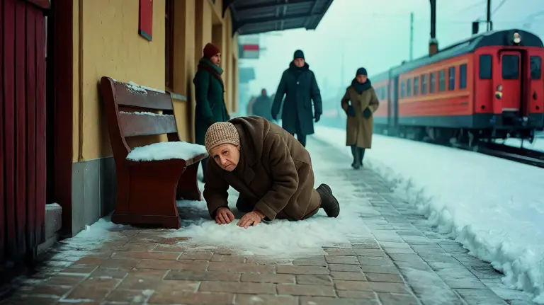 Daughter Was Taking Her Elderly Mom to the City — But at the Train Station, She Suddenly Crawled Under a Bench… No One Expected What Happened Next!