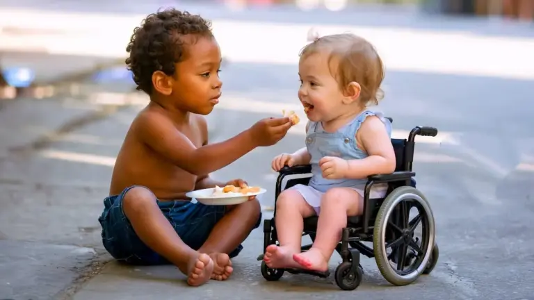 Millionaire sees homeless boy feeding his wheelchair-bound daughter – and it changes all his life...