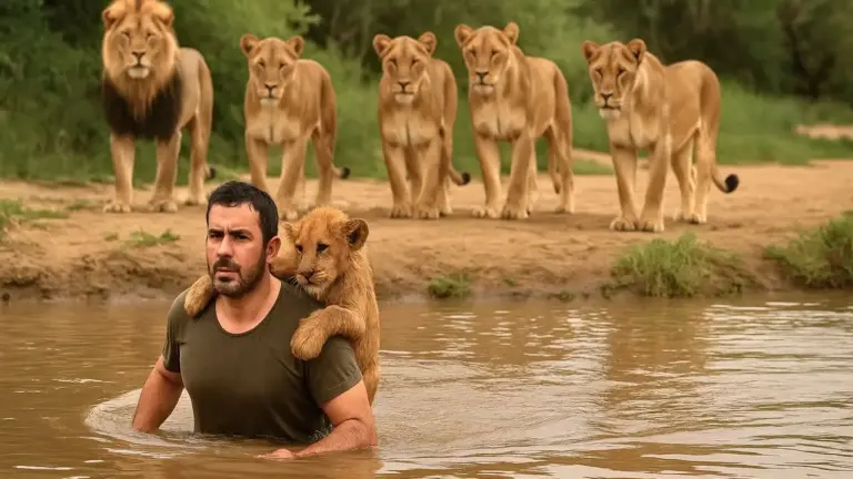 After saving a lion cub, a man is surrounded by the pride — and what they do is shocking!