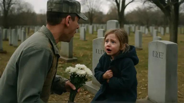 A Soldier Froze When He Saw a Little Girl Crying at His Wife’s Grave! When He Learned Why, He Cried…