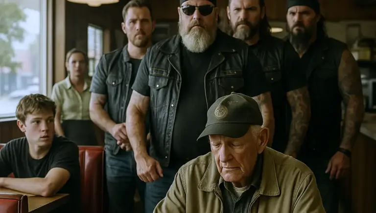 People laughed when they mocked the old veteran! But when five bikers walked in and stood behind him, the entire room understood they’d chosen the wrong man to disrespect
