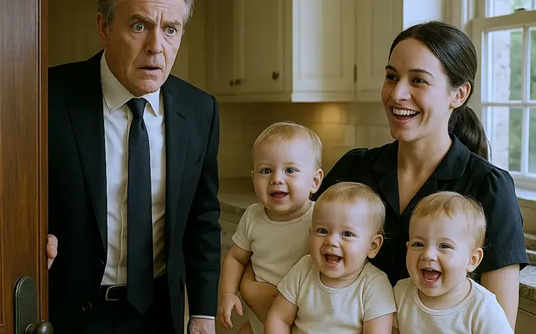 The billionaire opened his front door quietly, not expecting anyone! But when he saw the maid with his triplets — and realized what was really happening — his world tilted