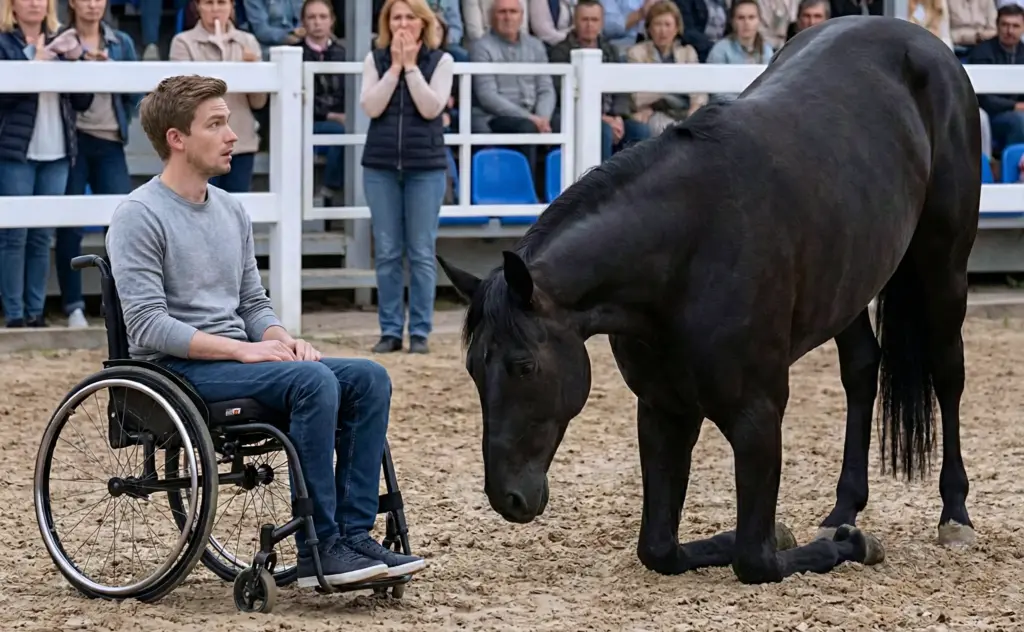 Er rollte schüchtern und nervös in die Arena. Da brach der wilde Hengst aus dem Zirkel aus, näherte sich ihm langsam… und was in den nächsten Sekunden geschah, berührte jedes Herz auf den Rängen.