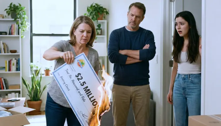 I told my mom I wasn’t giving my sister half of my $2.5M lottery win. Minutes later, she grabbed the check and burned it in front of me… completely unaware of one detail that would change everything
