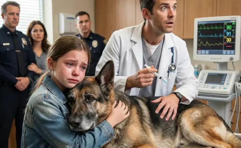 The little girl hugged the retired police dog during his final visit — and the vet suddenly stopped after noticing something important