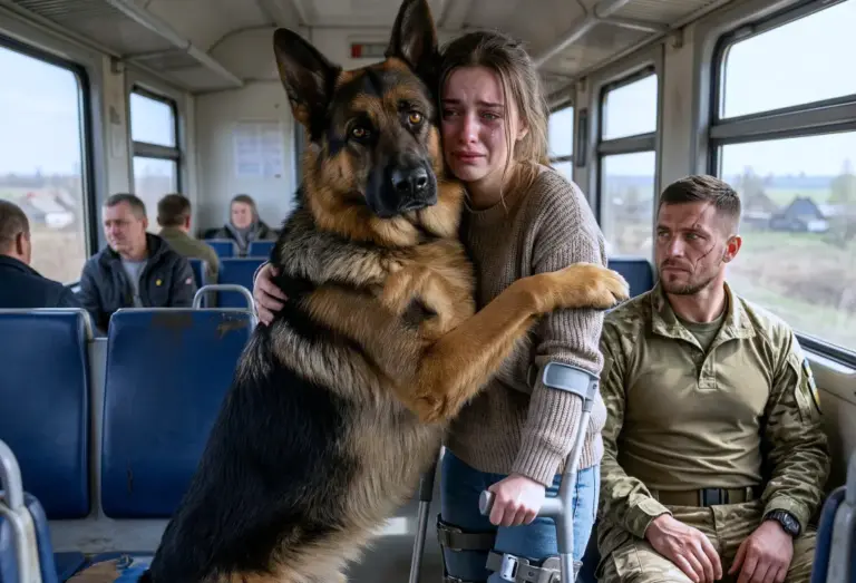 Девушка на костылях села рядом с боевым псом в поезде. То, что животное сделало дальше, заставило всех пассажиров замереть…