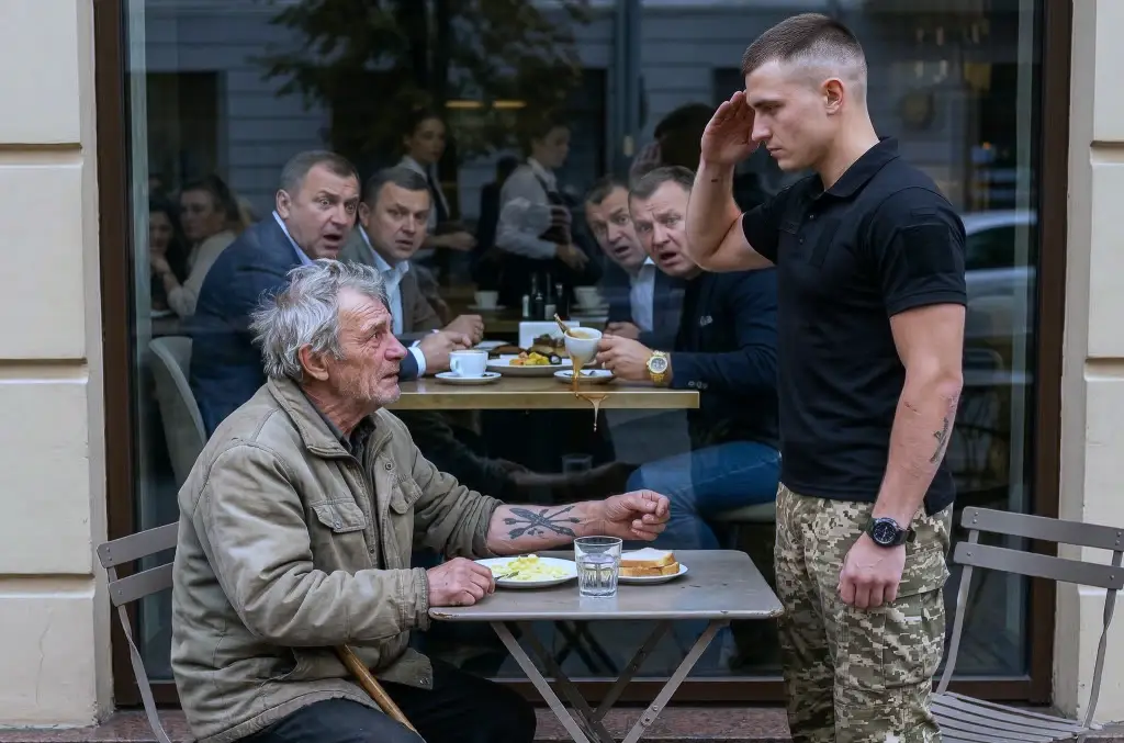 Мажоры криво смотрели на пожилого ветерана с протезом, пока к его столику не подошёл спецназовец…