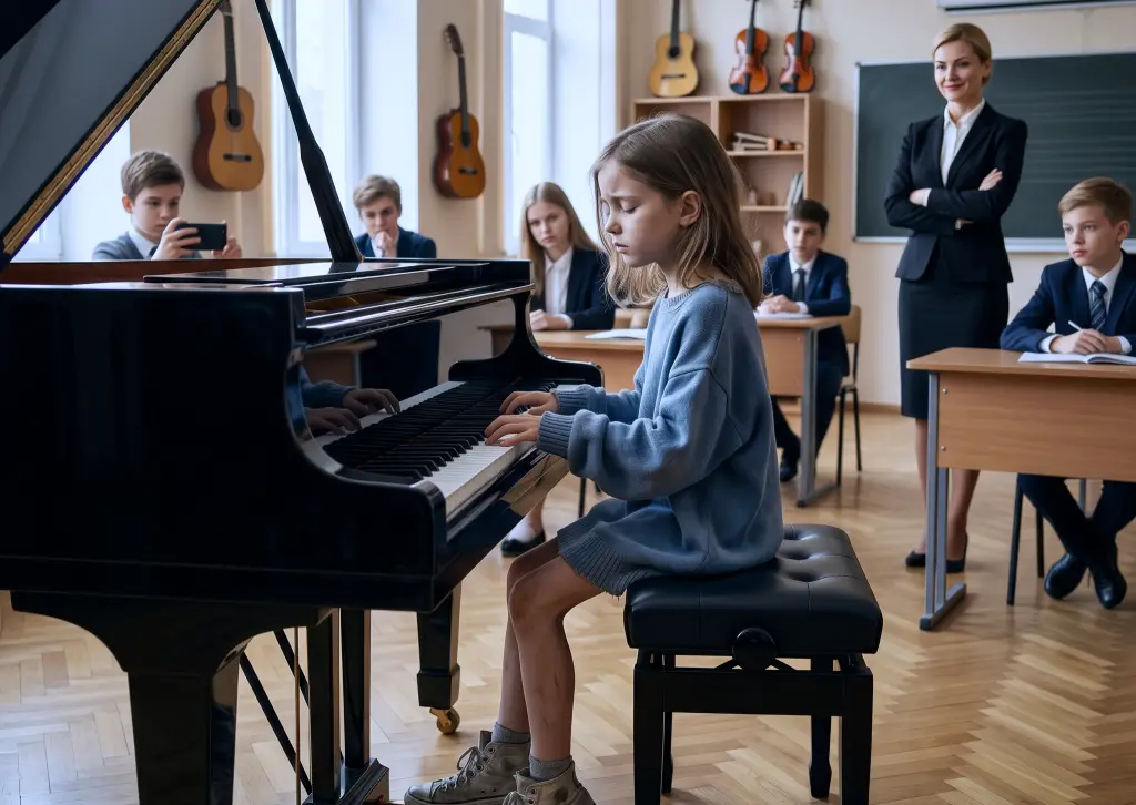 Вона рік тренувалася на шматку картону! Коли зверхня вчителька силоміць посадила її за справжній інструмент, директор не зміг стримати сліз...