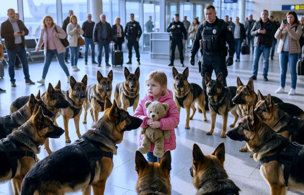 14 полицейских собак внезапно окружили 4-летнюю девочку в аэропорту. Когда копы разрезали её игрушку, они просто поседели…