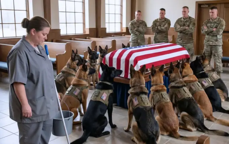 They Mocked the Quiet Cleaning Lady for 3 Months! Then 12 Grieving Combat Dogs Bowed to Her and Revealed Her Secret...