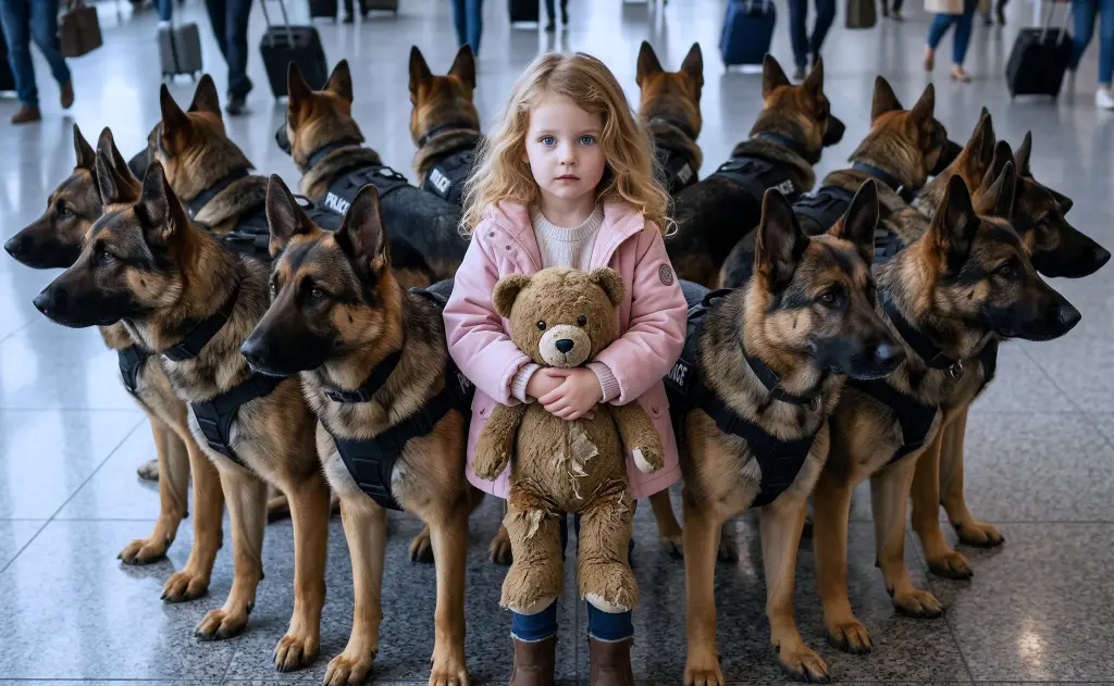 14 Police Dogs Broke Formation to Surround a 4-Year-Old Girl at the Airport. When Officers Looked Inside Her Teddy Bear, They Froze