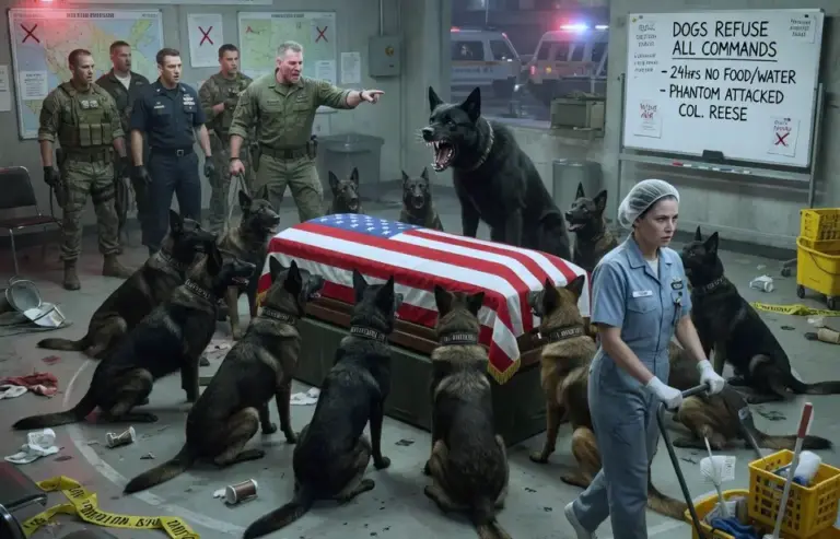 12 Military Dogs Refused to Leave This Casket! When the Base Janitor Walked In, the Generals Realized Their Fatal Mistake
