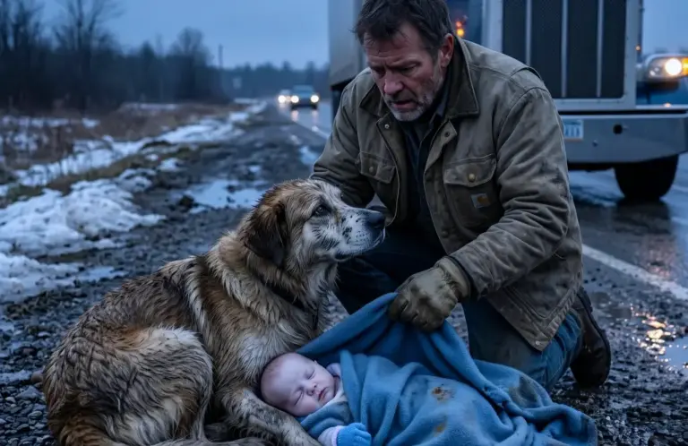 A Trucker Pulled Over For A Freezing Stray Dog! When He Looked Under Its Paws, His Entire Life Changed...