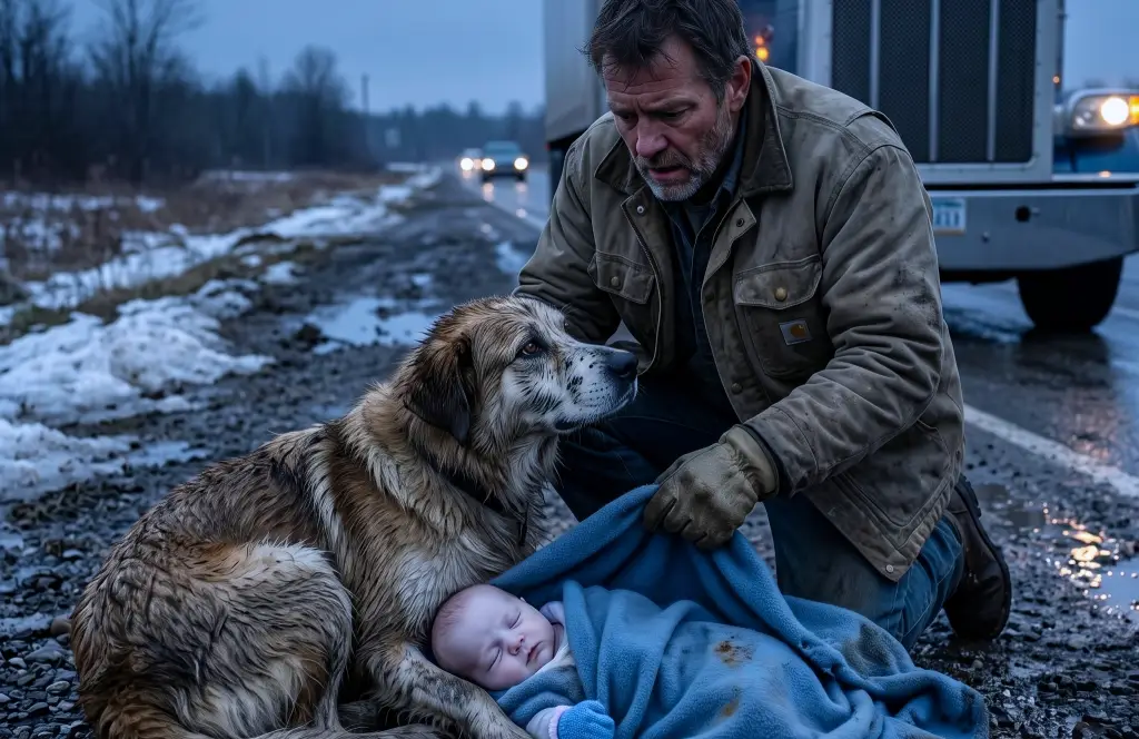 A Trucker Pulled Over For A Freezing Stray Dog! When He Looked Under Its Paws, His Entire Life Changed...