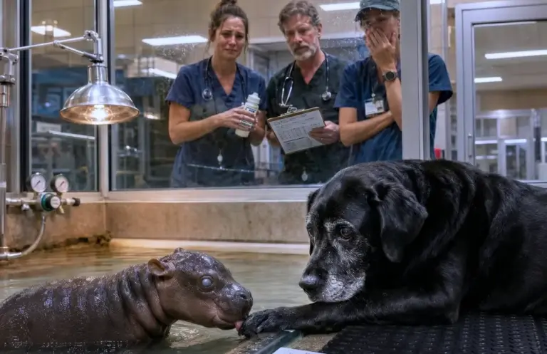 The blind baby hippo refused every bottle—until an old grieving Lab laid one paw beside the water