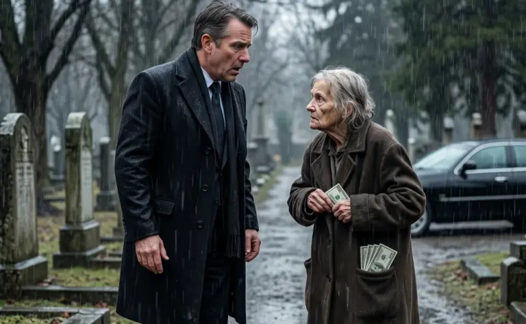 He Gave the Poor Woman Money for a Prayer—But Her Next Words Made Him Forget the Funeral Behind Him