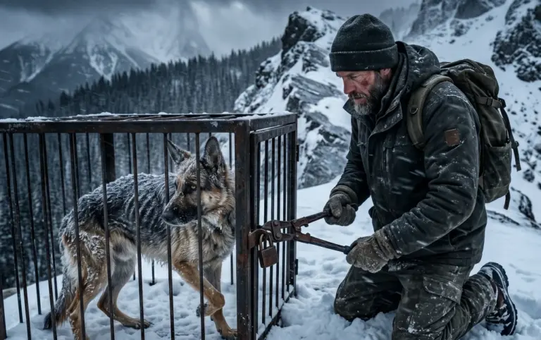 They Left the German Shepherd in a Winter Cage to Die! The Man Who Freed Him Soon Learned the Cruelty Wasn’t Over...