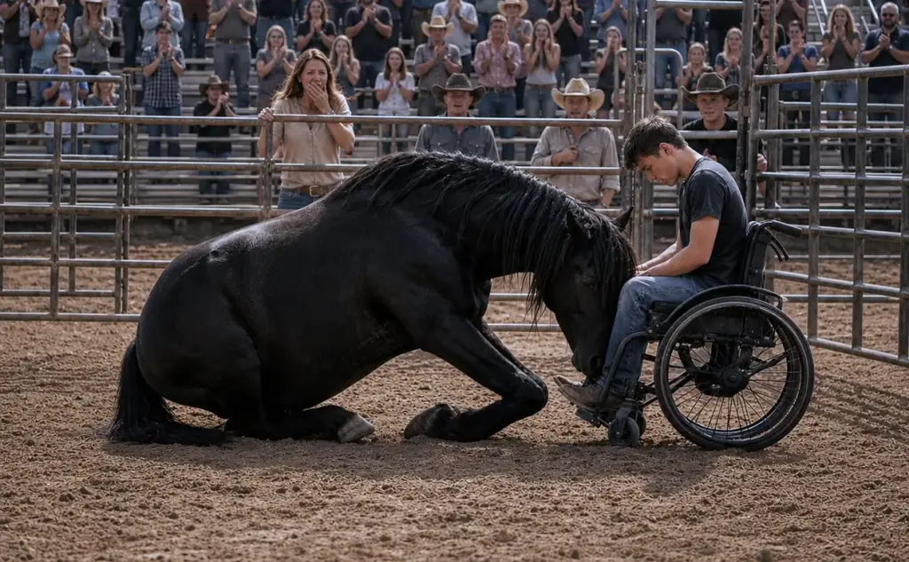 A Wild Mustang Had Thrown Grown Men Into The Dirt! Then A Boy In A Wheelchair Rolled Into The Arena—and The Horse Lowered Its Head