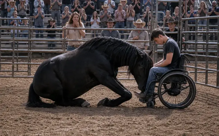 A Wild Mustang Had Thrown Grown Men Into The Dirt! Then A Boy In A Wheelchair Rolled Into The Arena—and The Horse Lowered Its Head