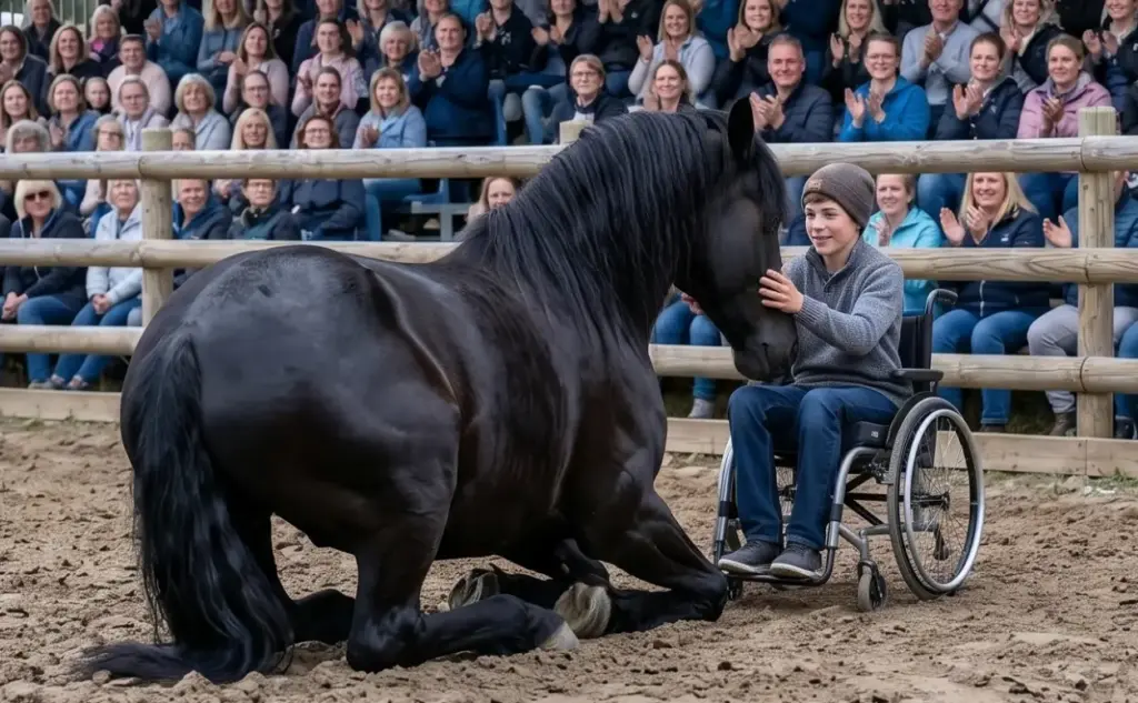 The crowd thought the boy in the wheelchair was helpless—until the wild mustang lowered his head to his boots