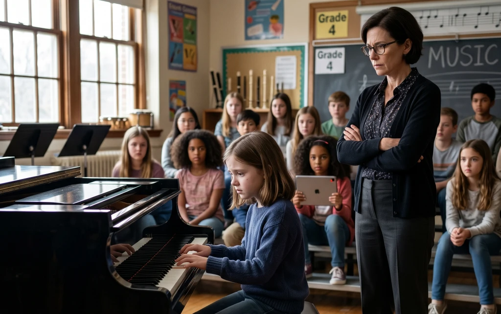 Everyone Watched the Quiet Child Sit at the Grand Piano—Then the Teacher’s Smile Disappeared