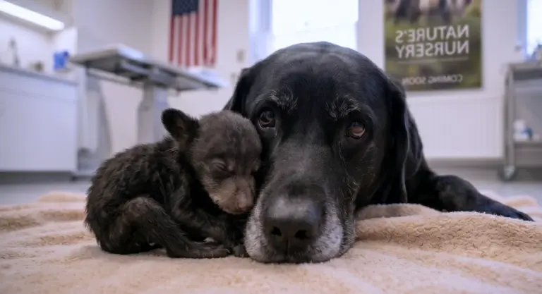 A Blind Bear Cub Had Given Up, and One Grieving Dog Changed the Room