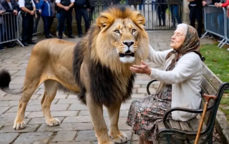 An Escaped Lion Walked Past Screaming Families to One Elderly Woman! Then He Laid His Head in Her Lap, and the Deputies Froze...