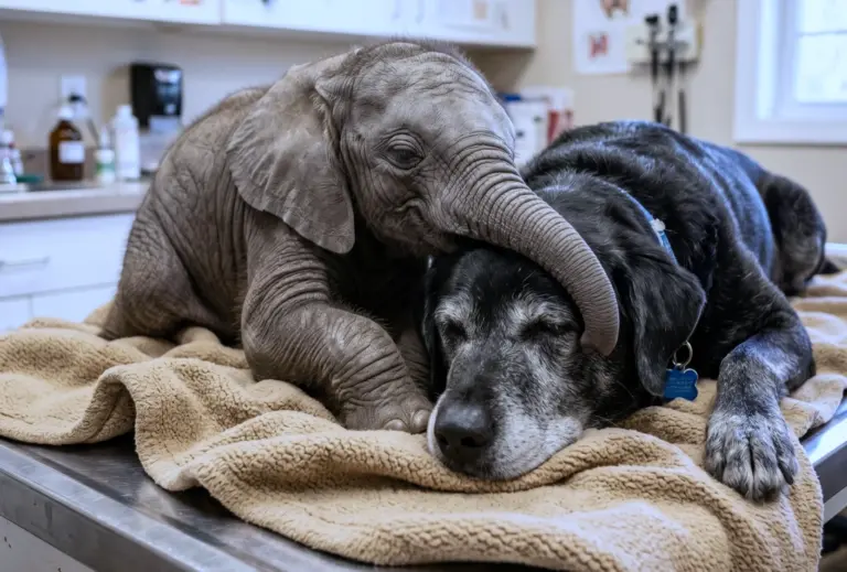 A blind baby elephant had stopped eating! Then a grieving shelter dog heard his cry—and walked into the room no one thought he should enter...