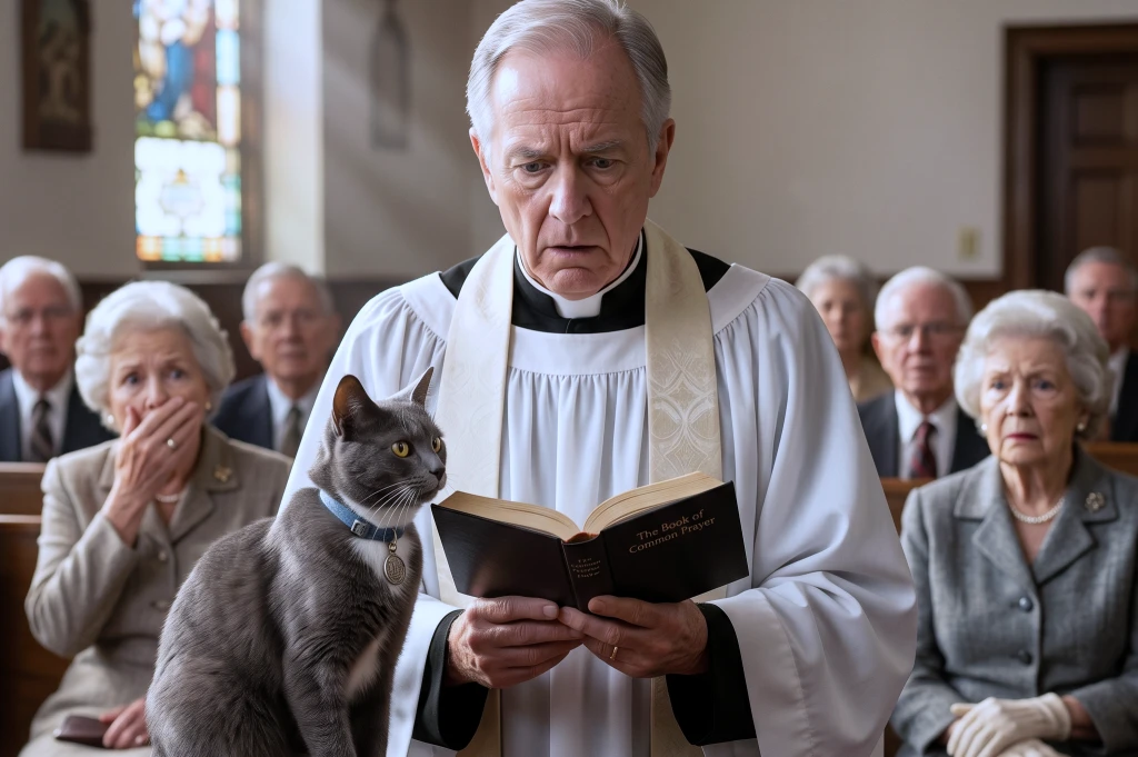 The cat sat at the church altar, then led the priest to a door no one wanted to open