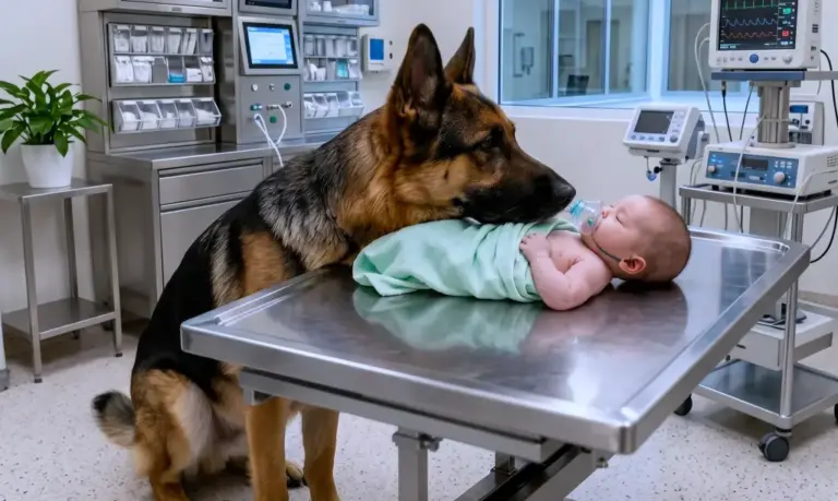 The hospital refused a dying baby one last visit with his therapy dog! When his mother smuggled the German shepherd in anyway, the dog ignored the crib—and started barking at something beside it...