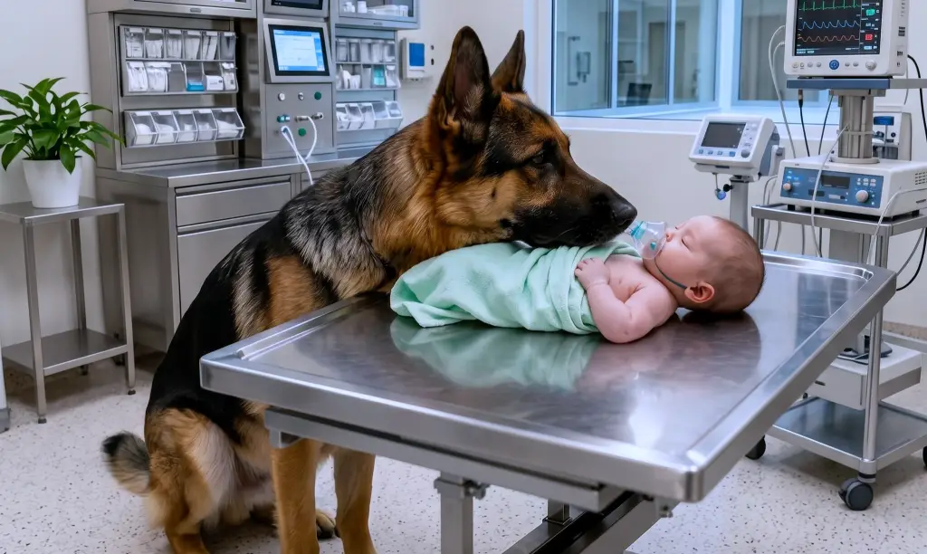 The hospital refused a dying baby one last visit with his therapy dog! When his mother smuggled the German shepherd in anyway, the dog ignored the crib—and started barking at something beside it...