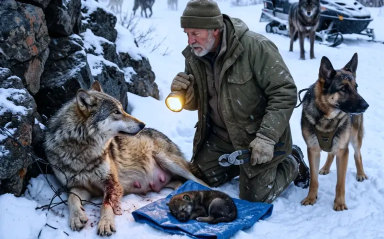 A Ranger Found a Mother Wolf Giving Birth in an Illegal Trap! Then Her Pack Stepped Out of the Blizzard and Blocked His Only Way Back...