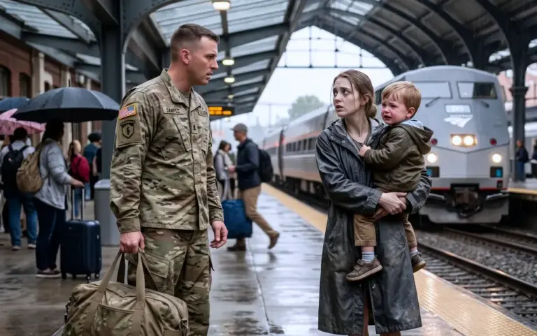 A Soldier Saw a Begging Woman at the Train Station—Then Her Little Boy Looked Up, and He Forgot About the Train Leaving Behind Him