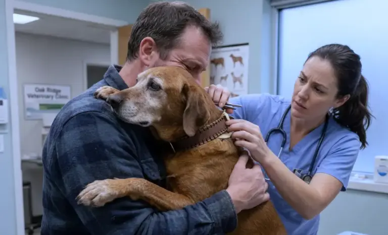His sister accused him of letting their father die! But when his old dog clung to him at the vet’s office, the doctor noticed one detail on the collar that made her stop...
