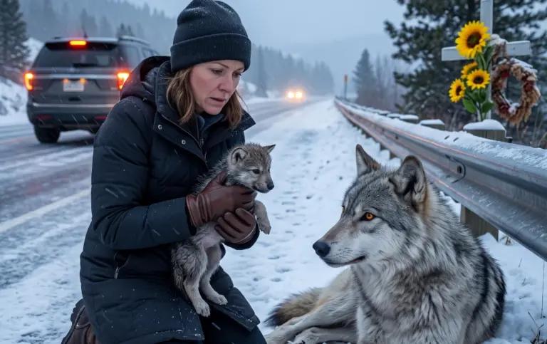 She Went Back to Her Son’s Memorial Road and Found a Wolf Pup in the Ice