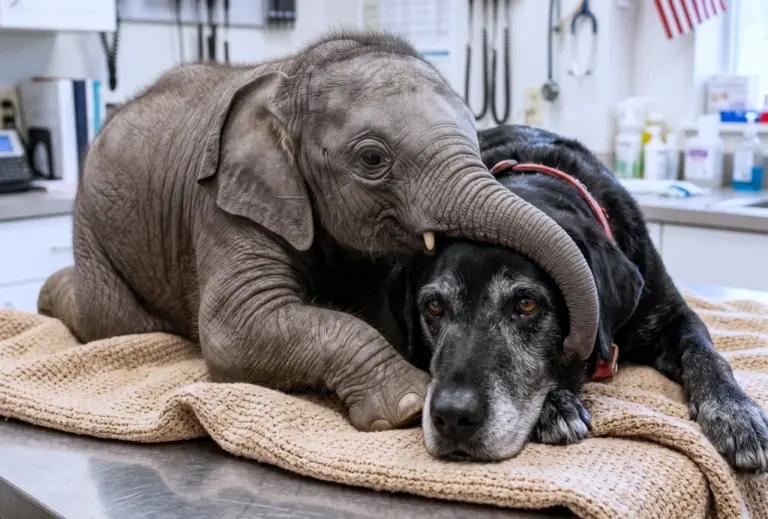A blind baby elephant was starving in a quarantine room! Then the vet asked to bring in a grieving shelter dog...