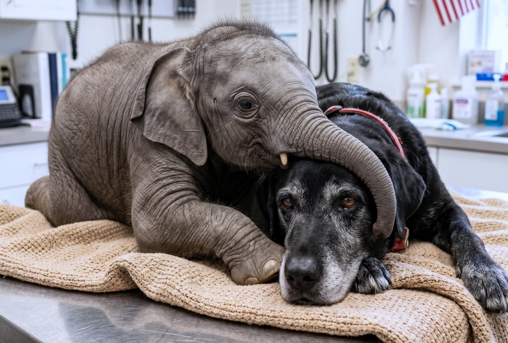 A blind baby elephant was starving in a quarantine room! Then the vet asked to bring in a grieving shelter dog...