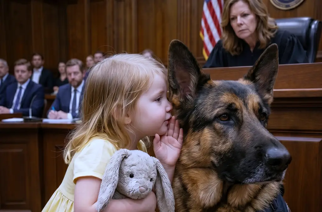 The little girl hadn’t spoken since the night her mother was found on the kitchen floor! Then the court dog lowered his head—and she whispered one sentence toward the defense table...