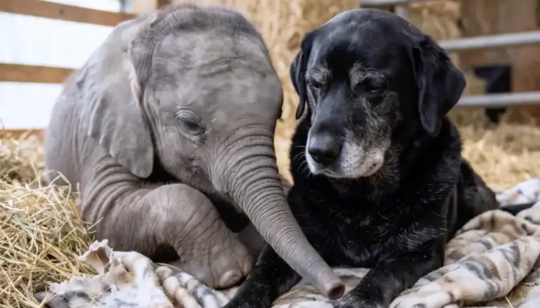 A blind baby elephant refused every human hand! Then a grieving black dog walked into the padded room—and the keepers held their breath...