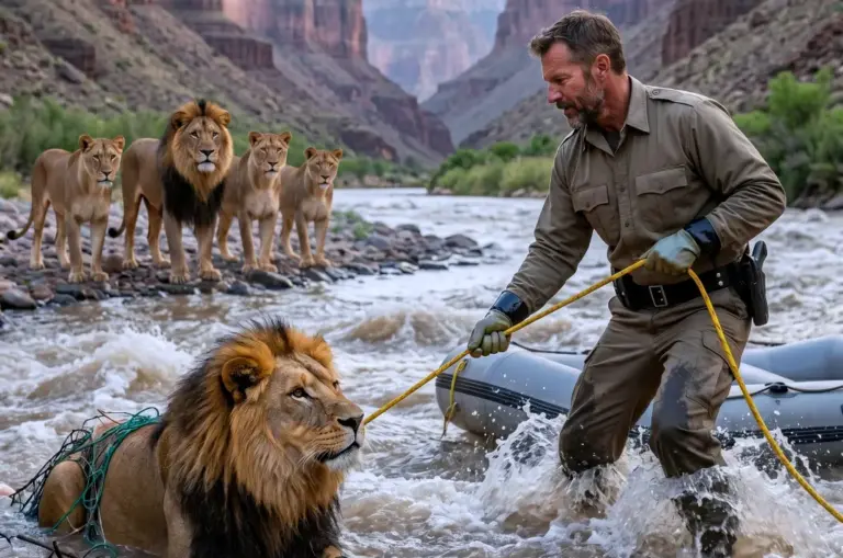 A Ranger Was Ordered Not to Touch the Drowning Lion… Then the Pride on the Riverbank Went Silent