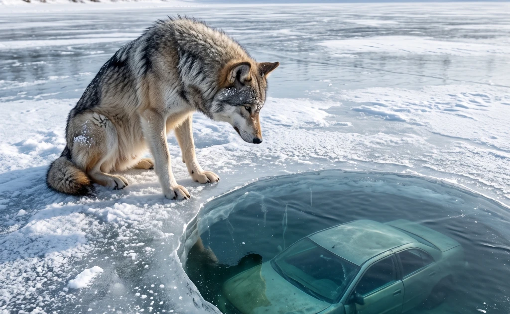 The Wounded Wolf Wouldn’t Leave One Patch of Frozen Lake
