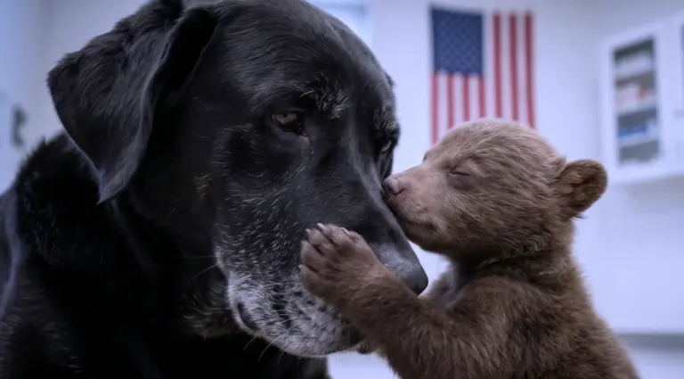 The Blind Bear Cub Was Days From Being Put Down! Then an Old Shelter Dog Turned His Back on Him—and the Vets Froze Behind the Glass...