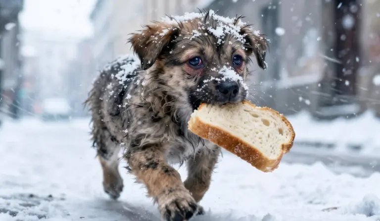 A Puppy Carried Bread Nearly Two Miles Through a Blizzard—When They Saw Who Was Waiting in the Abandoned Shed, Everyone Froze