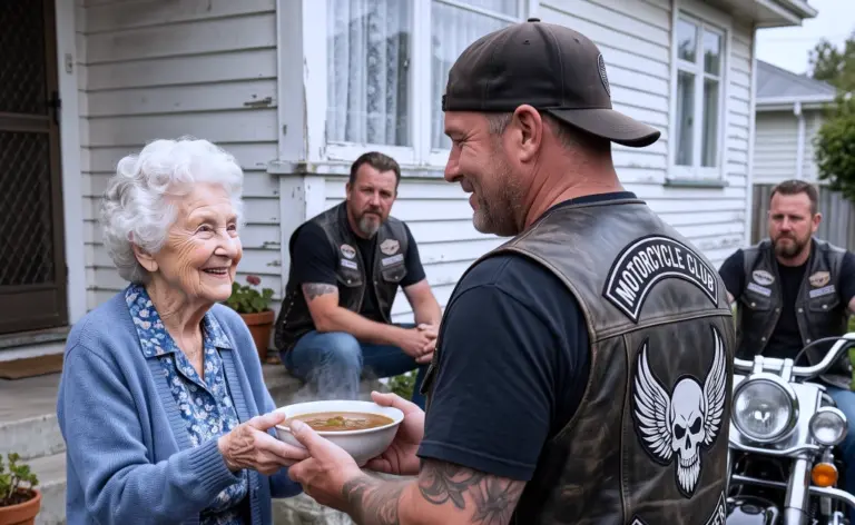 Fourteen bikers asked a 73-year-old widow for shelter as her ceiling began to fail! Hours later, the lead rider stopped cold when he saw one battered tool on her pantry wall...