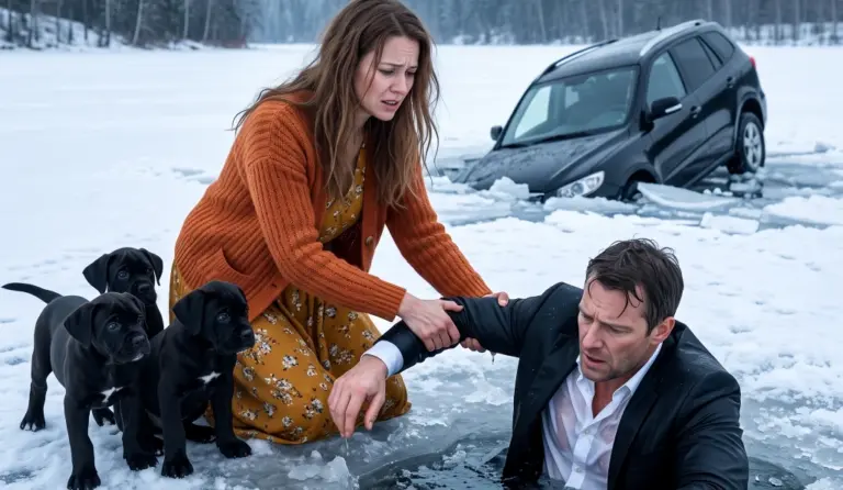 A Former ER Nurse and Her 7-Year-Old Pulled a Wounded Stranger and Three Puppies From a Frozen Lake—What She Found in His Coat Changed Everything
