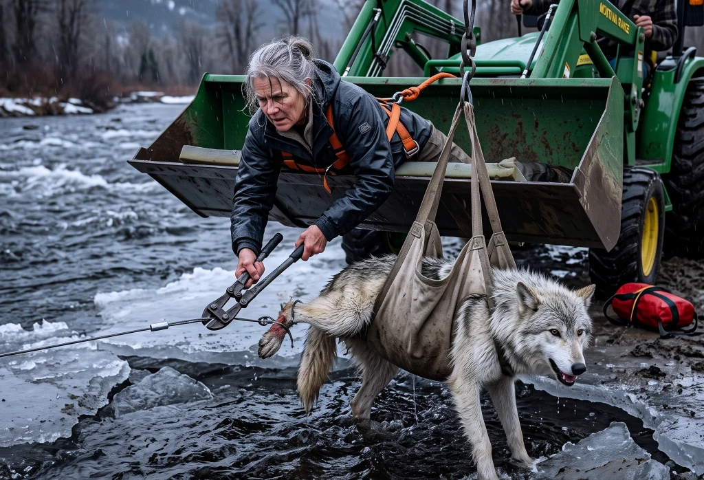 38 Years After the River Took Her Son, Mae Heard a Cable Ring Against the Ice! A Pregnant Wolf Was Drowning—So She Tied a Rescue Line Around Her Chest and Reached for the Bolt Cutters...