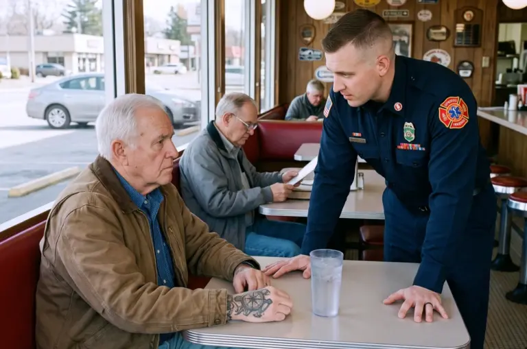 An Old Veteran Ordered Two Coffees and One Burger on a Diner’s Last Day—Then the Owner’s Son Saw His Tattoo and Asked About the Night His Grandfather Died